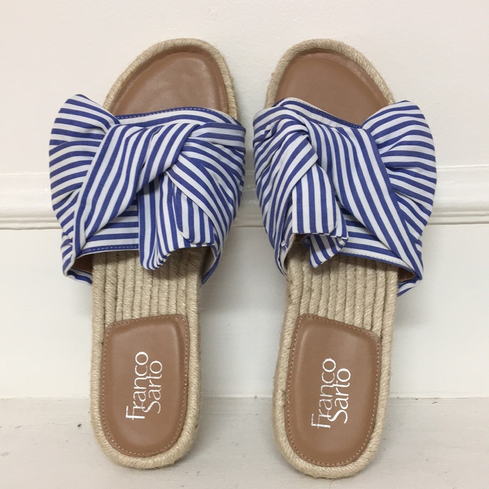 Franco Sarto Blue and White Striped Bow Espadrille Slide